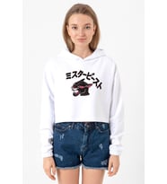 Mr Beast Kanji Beyaz Optik Kadın Crop Kapşonlu (A.Beyaz)