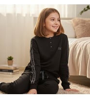 Genç Kız Pamuklu Siyah Renk Pijama Takımı AL507 V1 BB2446