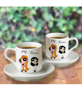 Powerpuff Girls Blossom&Buttercup Türk Kahvesi Fincanı Seti İkili Kişiye Özel