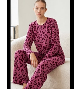 Night Lila Kadın Çizgili Regular Fit Pijama Takımı 4764