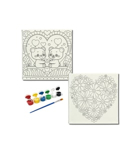 Okul Etkinliği-2'li Tuval Boyama Seti. 20x20 Cm Uv Baskı 6 Akrilik Boya 1 Fırça-model-299