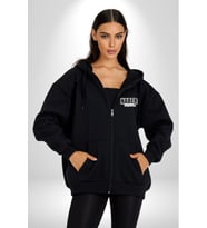 Naber Hayırsız… Yazılı Kadın Erkek Siyah Kapüşonlu Fermuarlı Baskılı Hırka Sweatshirt
