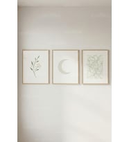 Soft Botanik & Geometrik 3’lü Ahşap Çerçeveli Tablo Seti – Minimal Modern Duvar Dekoru