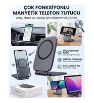 Manyetik Telefon Tutucu Stand Katlanabilir Ayarlanabilir Masa ve Araç Uyumlu