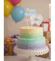 Happy Birthday – Pasta Üstü Tüllü Gökkuşağı 3'lü Mavi Tekrar Kullanılabilir Süs
