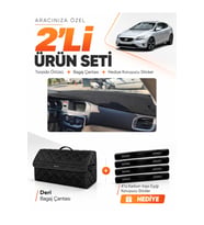 VOLVO V40 (2012-2019) Uyumlu Torpido Örtüsü + Deri Bagaj Çantası + Sticker Seti - Siyah