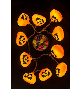 Halloween Cadılar Bayramı Işık Led Bal Kabağı Figür 2m 6cm 10lu pilli Süsleme Dekoru