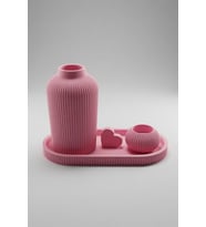 MYCRAFT3D Dekoratif Vazo Seti Tepsili Minimal Çizgili Vazo Mumluk Obje Modern Masaüstü Aksesuar