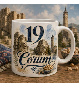 Çorum Temalı Memleket Kupası – 19 Çorum Leblebi ve Şehir Simgeleri Baskılı Seramik Kupa