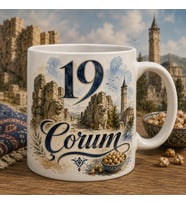 Çorum Temalı Memleket Kupası – 19 Çorum Leblebi ve Şehir Simgeleri Baskılı Seramik Kupa