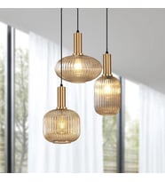 Rsylight Retro Metal Eskitme kaplama Bal Opal Camlı 3 Lü Dekoratif Sarkıt Avize