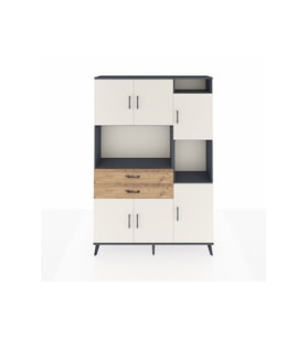 Arges Dolap 9 Raflı 2 Çekmeceli 6 Kapaklı 132x30x195 Antrasit-Aytaşı/Çam