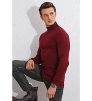 BRNG YARIM BALIKÇI SLİMFİT LİKRALI ERKEK KAZAK (Bordo)