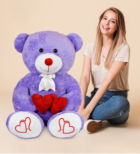 Bubblebear 130 Cm Çift Kalp Tutan Peluş Ayı (%100) Yerli (Lila)