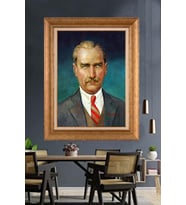 Altın Varaklı Çerçeveli Paspartulu Atatürk Tablo nh297 (Gold)