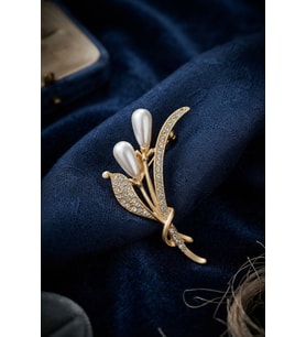Gold Renk İncili Model Zirkon Taşlı Broş TJ-BR496