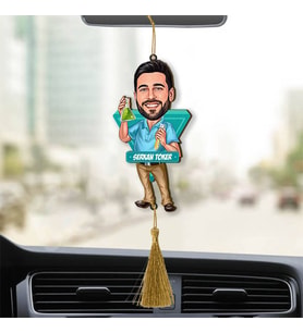 Kişiye Özel Kimyager Karikatürlü Ahşap Dikiz Ayna Araba Süsü