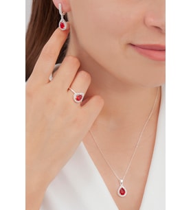 AgaKulche Damla Model Set Kırmızı S4-KK (925) (Gümüş)