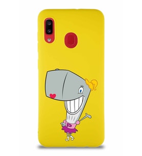 Samsung Galaxy A30 Soft Premier Kapak Pearl Yengeç Tasarımlı Silikon Kılıf - Sarı (Şeffaf)