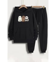 Unisex Kafadar Ayılar Baskılı Eşofman Takımı (Siyah)