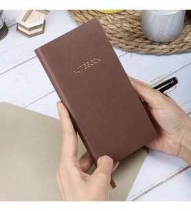 9x18 cm Kahverengi Yumuşak Vegan Deri Kapak Kareli Tarihsiz Not Okul Defteri