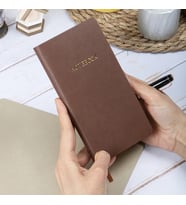 9x18 cm Kahverengi Yumuşak Vegan Deri Kapak Kareli Tarihsiz Not Okul Defteri