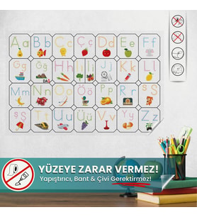 Resimli Türkçe Alfabe, Yüzeye Zarar Vermeyen Sihirli Akıllı Kağıt Yazı Tahtası, Alfabe Öğreniyorum