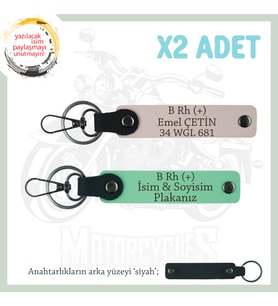 Motorcu Tarzına Özel, İsim Plaka ve B Rh (+) Kan Grubu, Hediyelik x2 Anahtarlık Set, Yeşil-Pudra-Syh