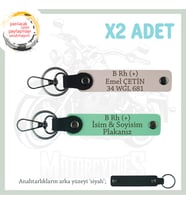 Motorcu Tarzına Özel, İsim Plaka ve B Rh (+) Kan Grubu, Hediyelik x2 Anahtarlık Set, Yeşil-Pudra-Syh