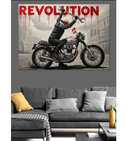 Motosiklet "Revolution" Yazısı Dekoratif Kanvas - Mdf Ahşap Tablo