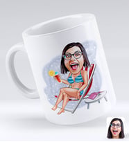 BK Gift Kişiye Özel Tatilci Kadın Karikatürlü Beyaz Kupa Bardak-2