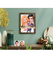 BK Gift Kişiye Özel Sevgililer Karikatürlü Doğal Masif Ahşap Çerçeveli Tablo Duvar Rafı-3