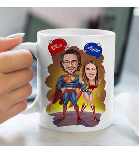 Kişiye Özel Karikatürlü Her Konuda Kahraman Çiftler Kupa Bardak