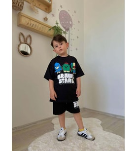 ERKEK ÇOCUK BRAWL STARS PAMUK ŞORTLU TAKIM (Siyah)