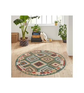 Eliana Home Baskılı, Yıkanabilir Kaymaz Taban Yuvarlak Halı LNA7162 120x120 cm (Yeşil)