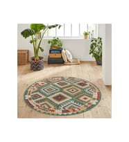 Eliana Home Baskılı, Yıkanabilir Kaymaz Taban Yuvarlak Halı LNA7162 120x120 cm (Yeşil)