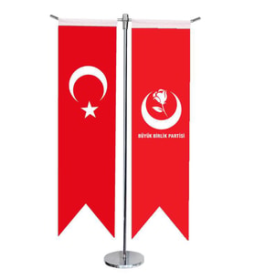 Masa Üstü Kırlangıç BBP + Türk Bayrağı + Krom T Direk Masa Bayrak Seti