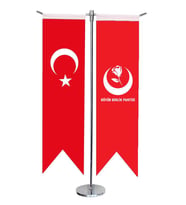 Masa Üstü Kırlangıç BBP + Türk Bayrağı + Krom T Direk Masa Bayrak Seti
