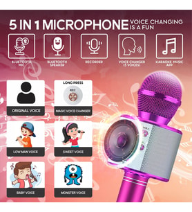 Mikrofonlu Karaoke Bluetooth Hoparlör Çocuklar İçin Şarj Edilebilir Taşınabilir Ses Değiştirici Kablosuz Bluetooth Mikrofon Siyah