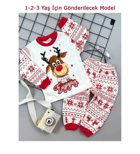 Bilge Trend Yılbaşı Noel Yeniyıl Etnik Desen Geyikli Çocuk Pijama Takım