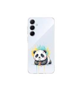 Samsung Galaxy A55 ile Uyumlu Splash Panda Tasarımlı Şeffaf Silikon Kılıf