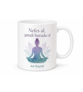 İsimli Lotus Pozisyonu Desenli Kupa Bardak Yoga Meditasyon Hediye