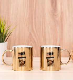Kişye Özel Polaroid Tasarım Fotoğraflı İkili Gold Kupa Bardak