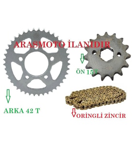 Mondial Drift L 125 Zincir Dişli Seti Oringli Gold Zincir ARKA 42 Dişli - ÖN 15 Dişli ARASMOTO (Siyah)