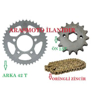 Mondial Drift L 125 Zincir Dişli Seti Oringli Gold Zincir ARKA 42 Dişli - ÖN 15 Dişli ARASMOTO (Siyah)