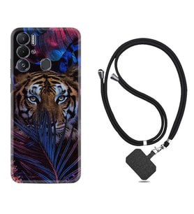 Tecno Pova Neo Kılıf Resimli Boyun Askılı İpli Desenli Silikon Flowers Tiger 1319
