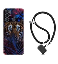 Tecno Pova Neo Kılıf Resimli Boyun Askılı İpli Desenli Silikon Flowers Tiger 1319