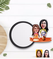 BK Gift Kişiye Özel Anne Kız Karikatürlü Ahşap Bardak Altlığı-2