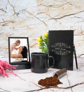 Annelere Özel Defter Kalem Fotoğraflı Çerçeve Varil Kupa Bardak