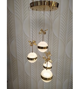 Şık Tarz Modern LED Avize Gold Ledli Salon Avizesi Kelebek Taşlı